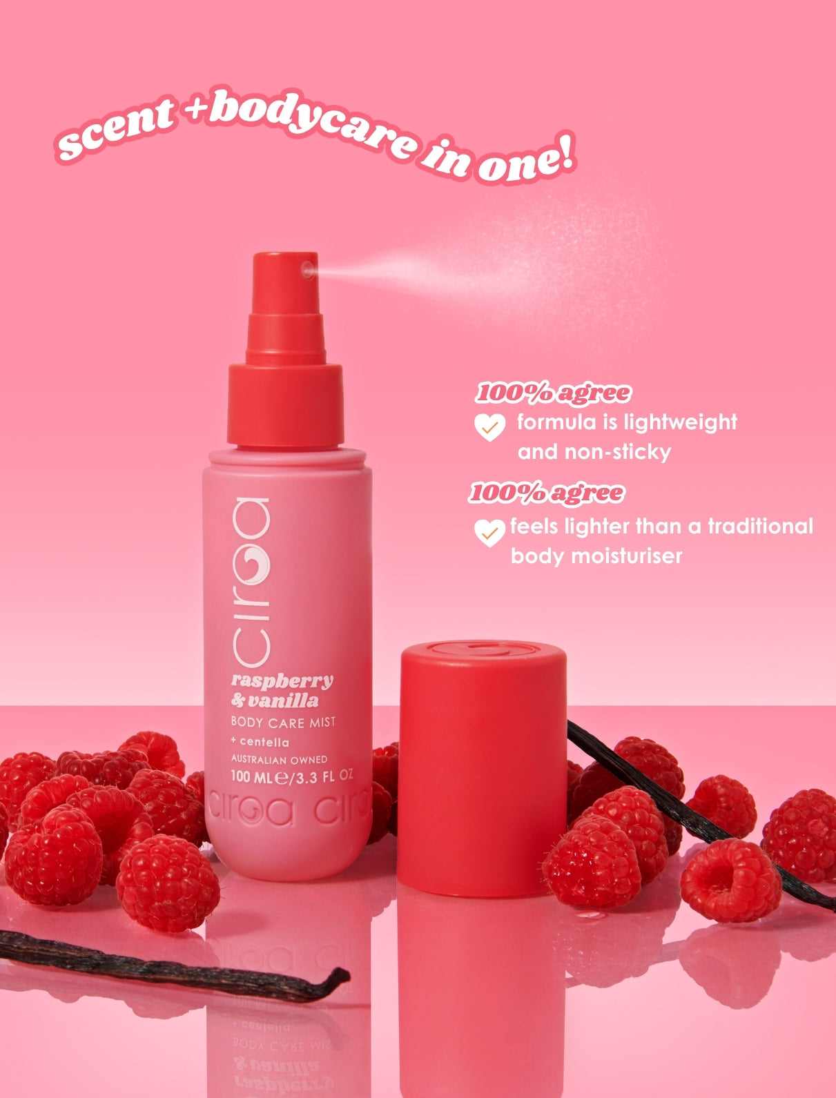 Ciroa Beauty Raspberry & Vanilla Bodycare Mist 100ml - Protects & Soothes