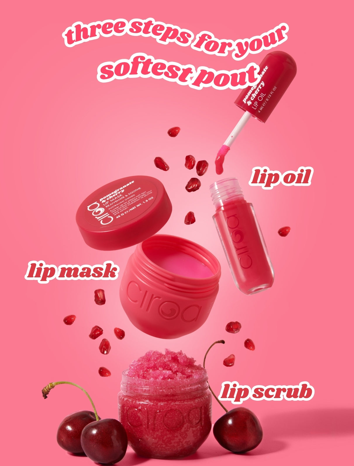 Ciroa Beauty Pomegranate & Cherry Ultimate Lip Care Ritual 3 Piece - Rejuvenates & Soothes