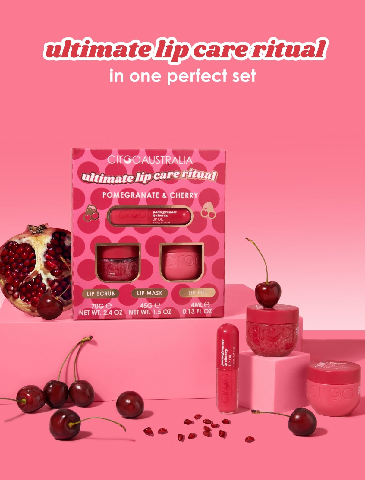 Ciroa Beauty Pomegranate & Cherry Ultimate Lip Care Ritual 3 Piece - Rejuvenates & Soothes