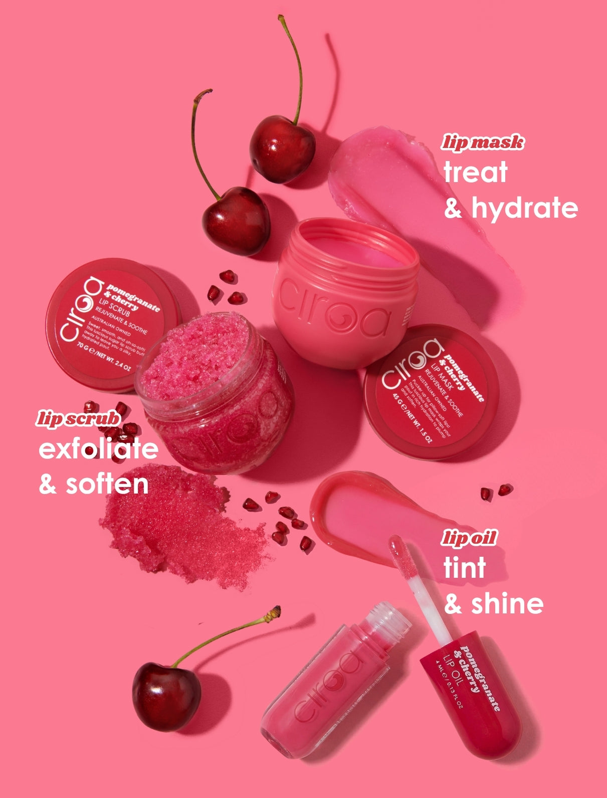 Ciroa Beauty Pomegranate & Cherry Ultimate Lip Care Ritual 3 Piece - Rejuvenates & Soothes